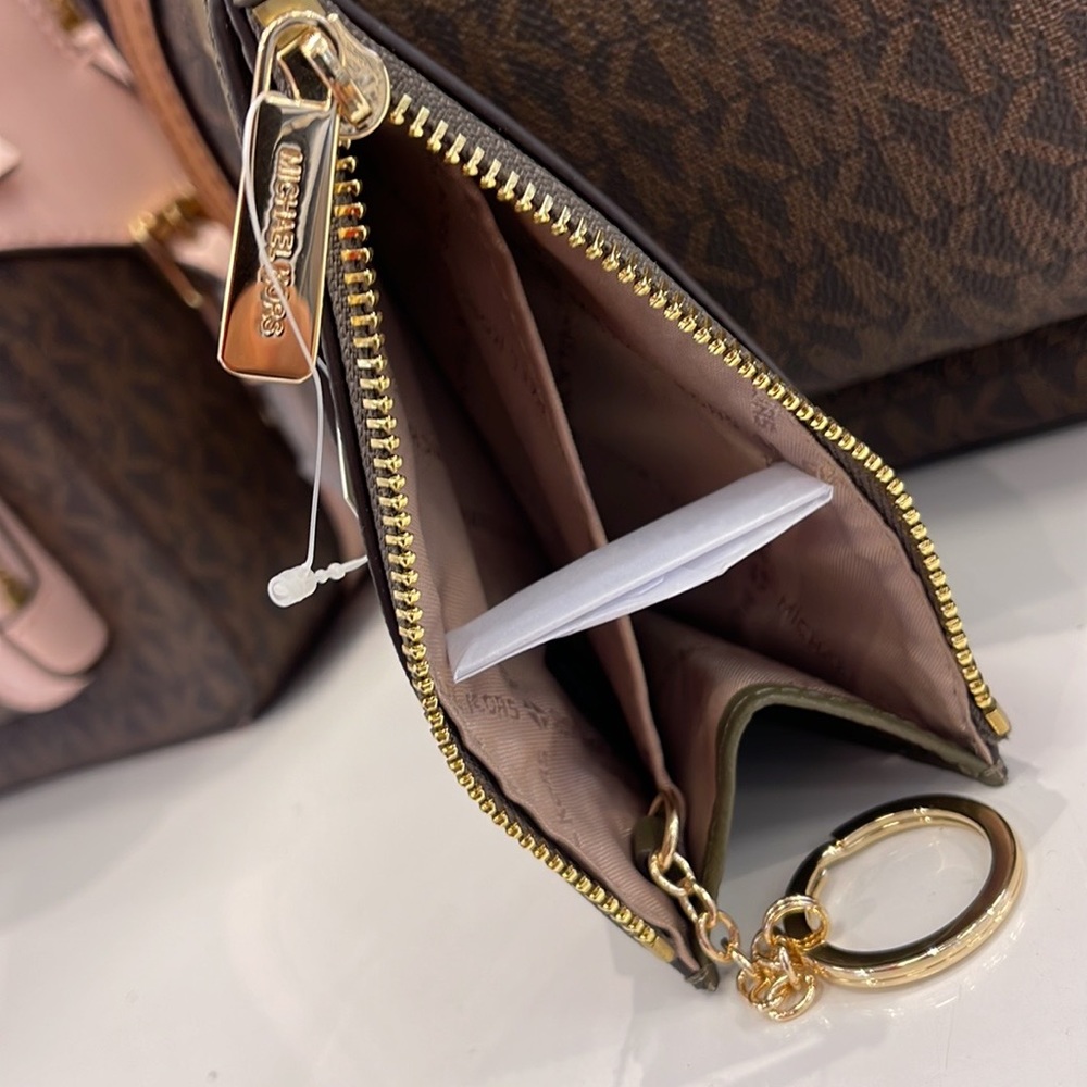 MICHAEL KORS SMALL TOP ZIP COINPOUCH WITH ID KEYCHAIN CARDHOLDER WALLET 
 OLIVE - Picture 6 of 16